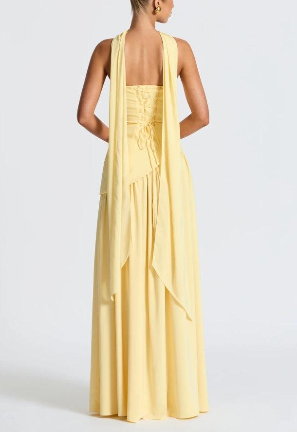 Strapless Slit Ribbon - Maxi Dress