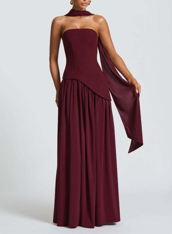 Strapless Slit Ribbon - Maxi Dress