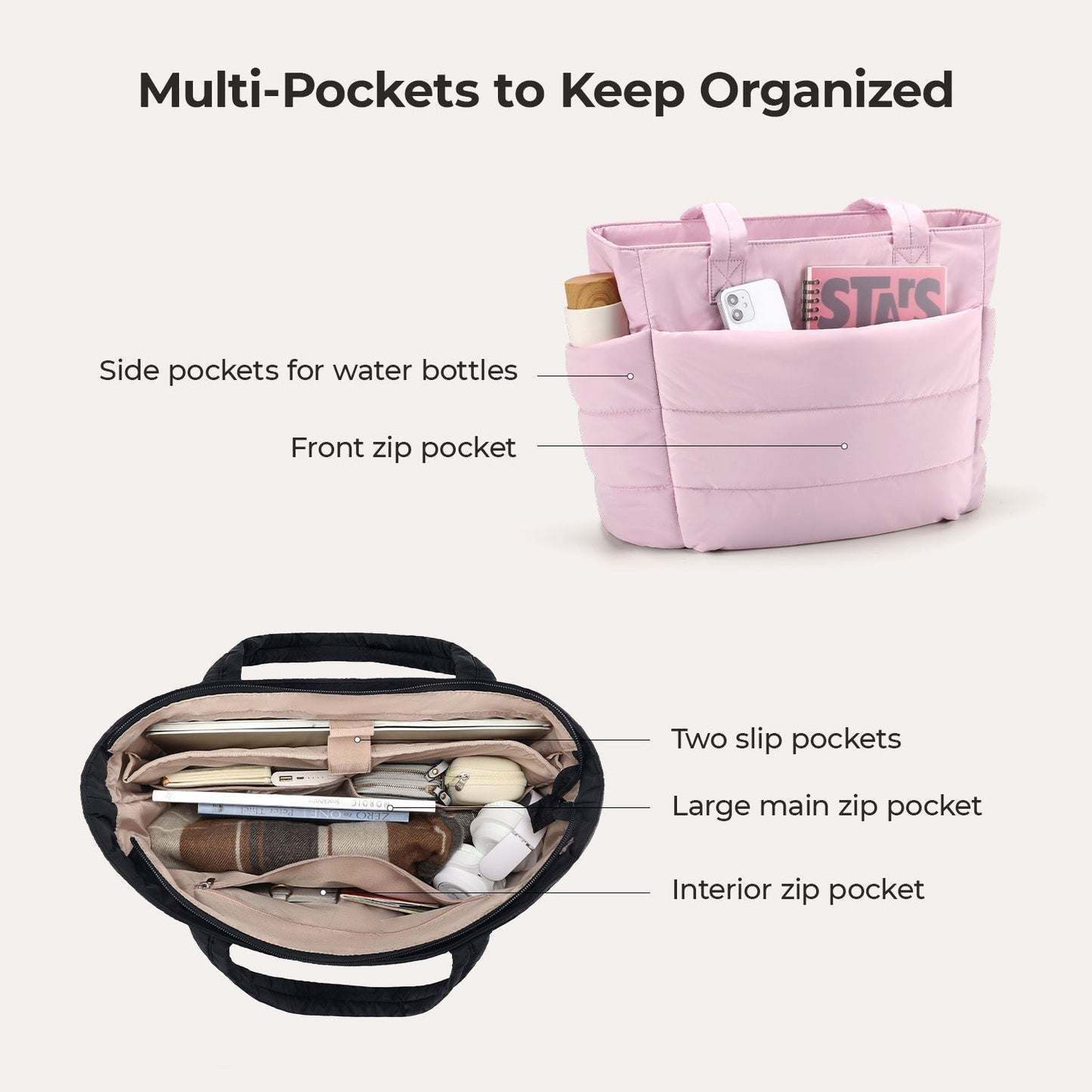 20L Puffy Tote Bag with 15.6" Laptop Compartment