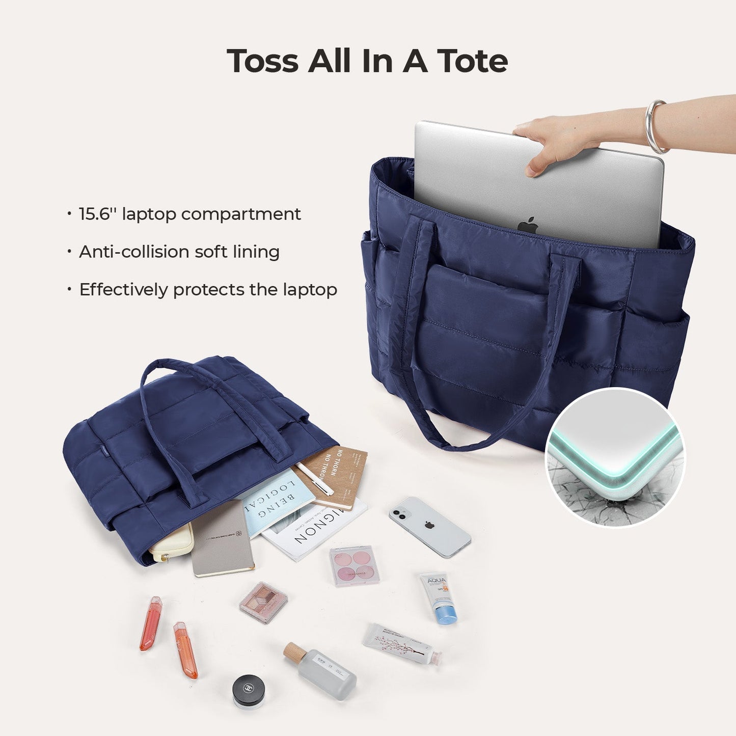 20L Puffy Tote Bag with 15.6" Laptop Compartment