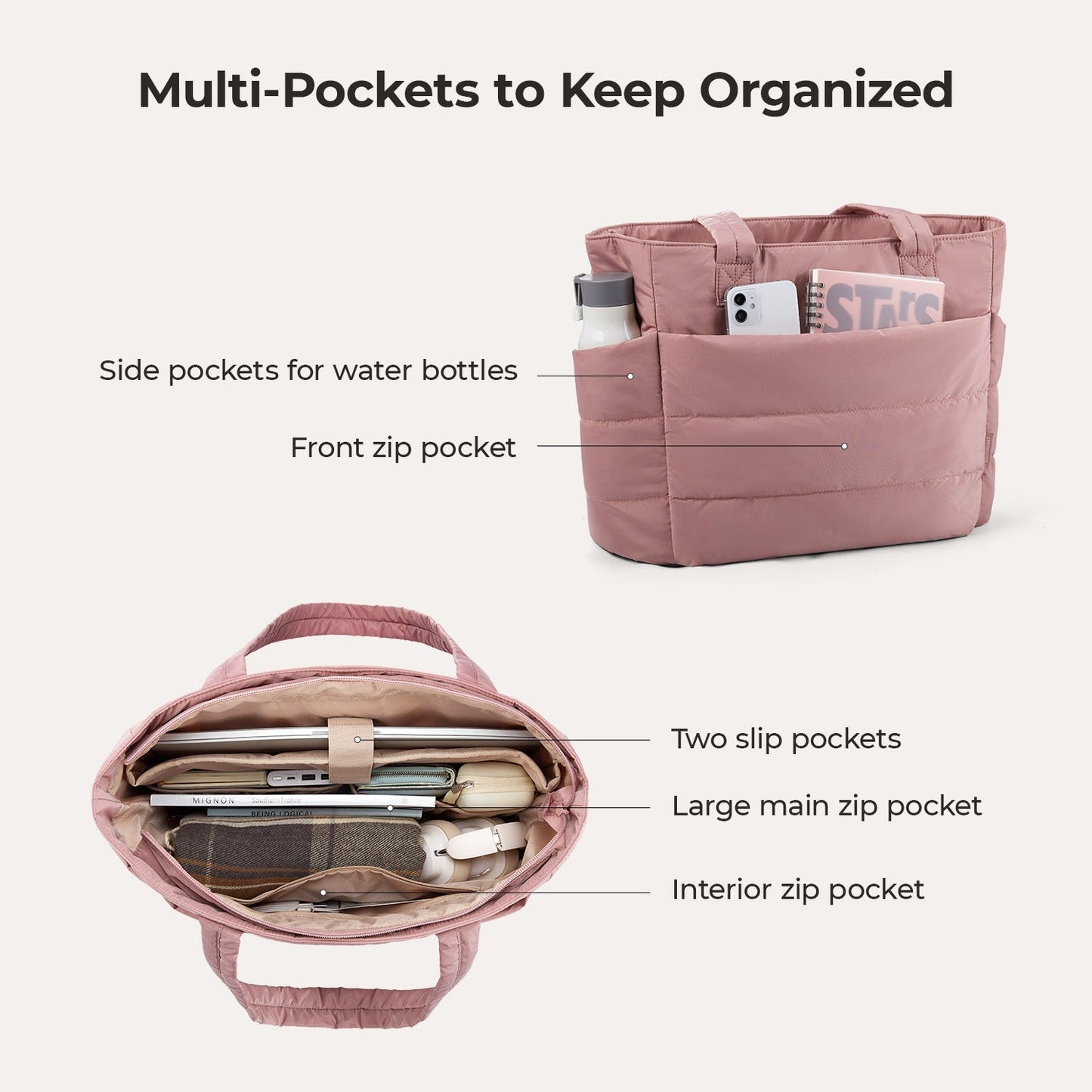 20L Puffy Tote Bag with 15.6" Laptop Compartment