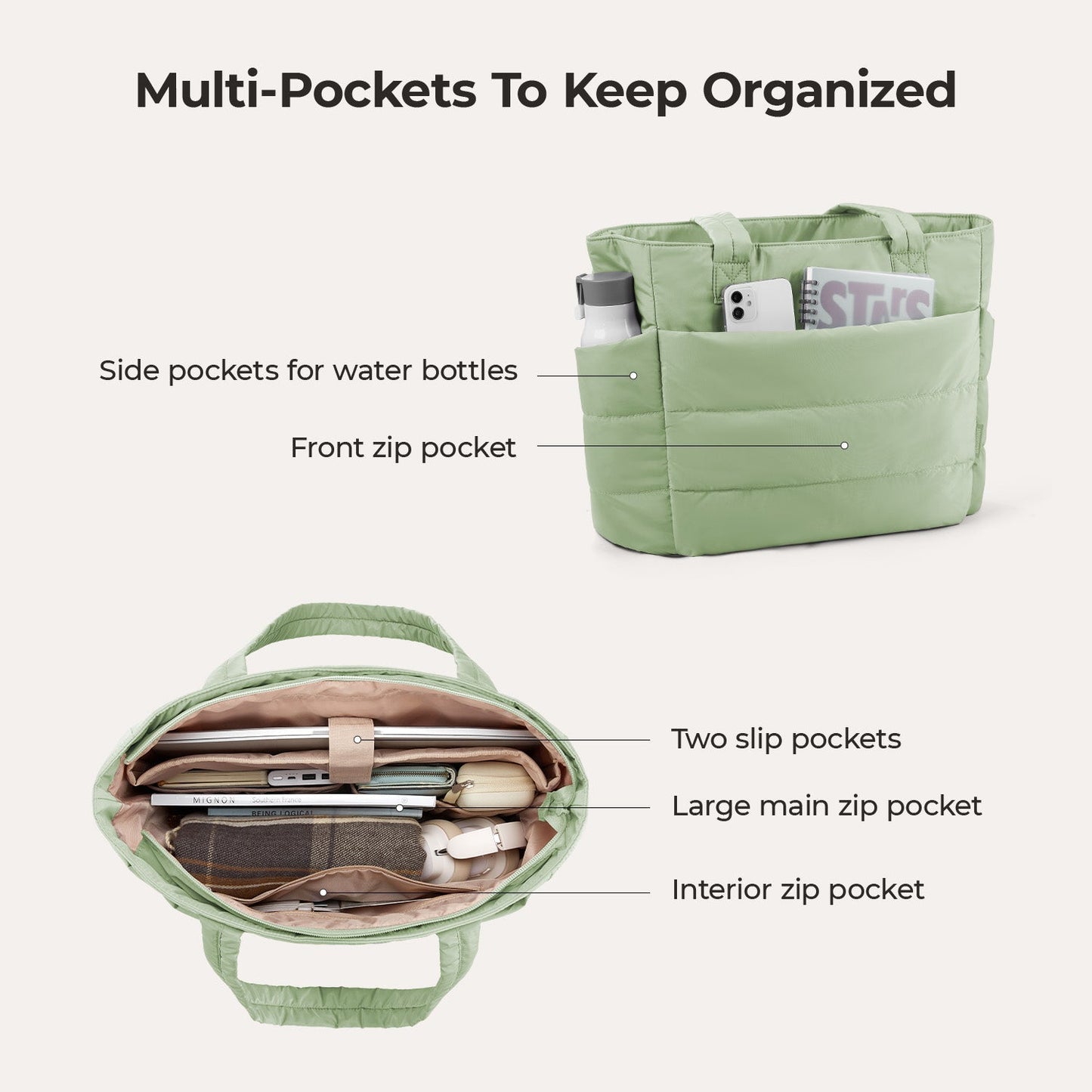20L Puffy Tote Bag with 15.6" Laptop Compartment