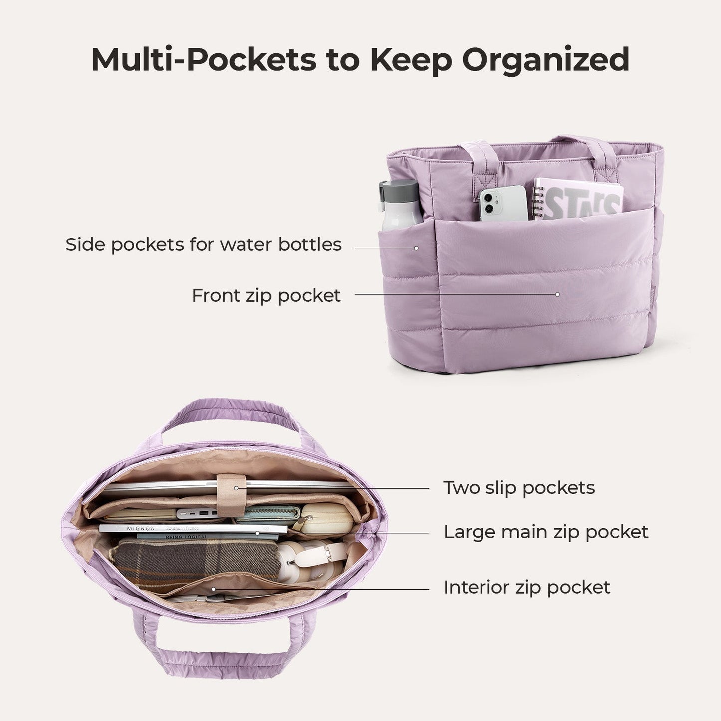 20L Puffy Tote Bag with 15.6" Laptop Compartment
