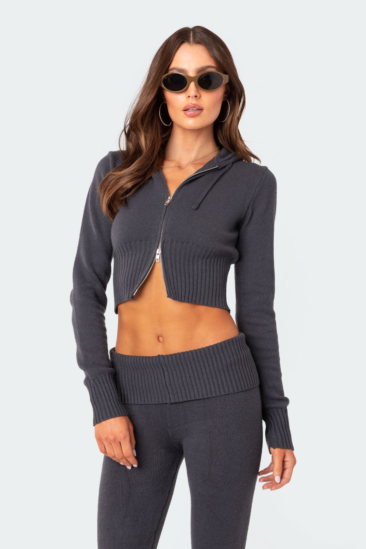 Knitted Hooded Cardigan - Set