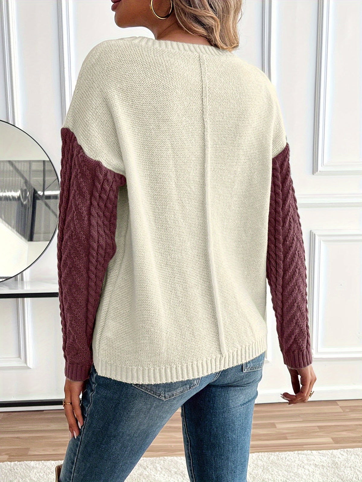 Women's Color Block Cable Knit Sweater
