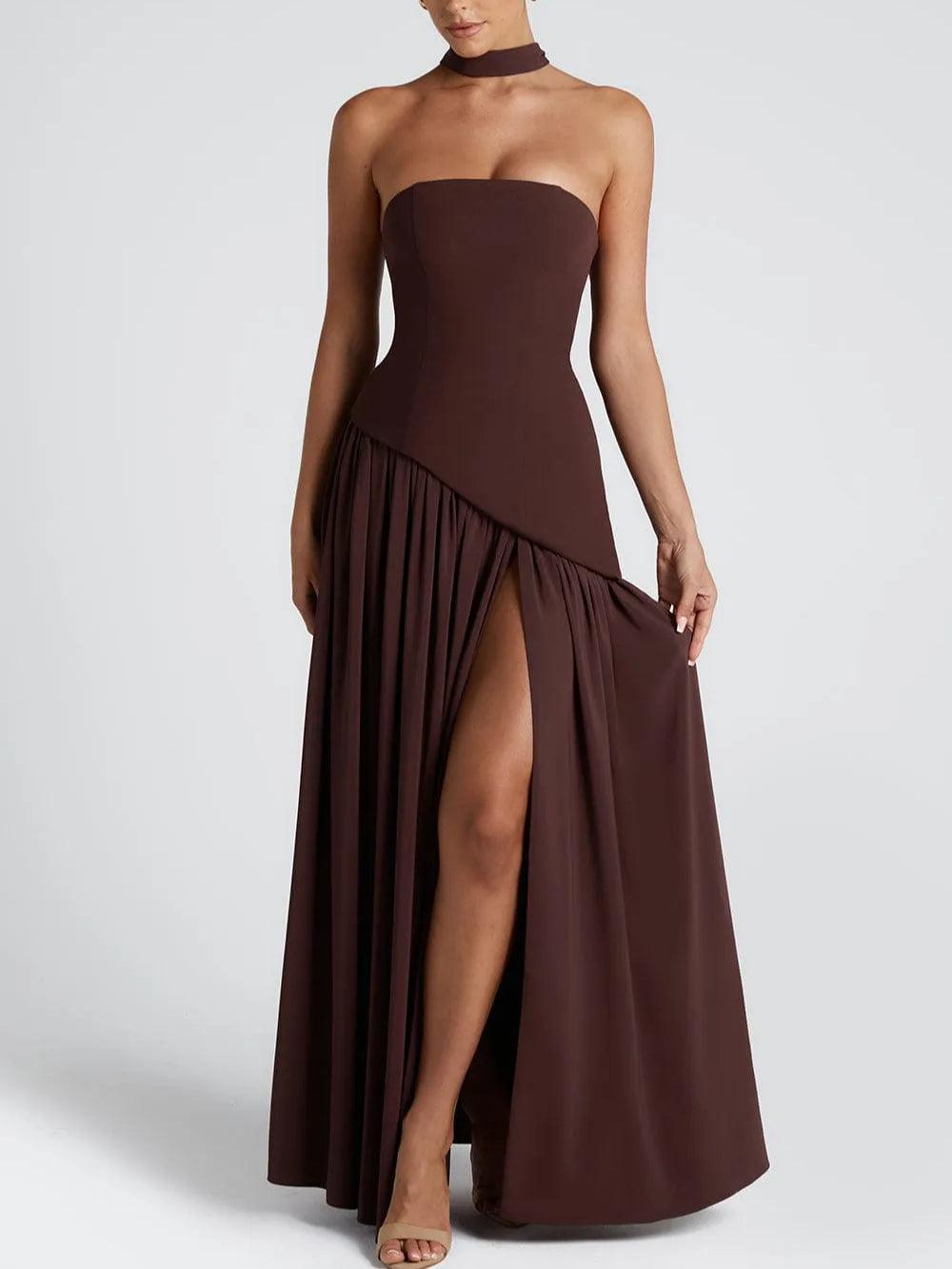 Strapless Slit Ribbon - Maxi Dress