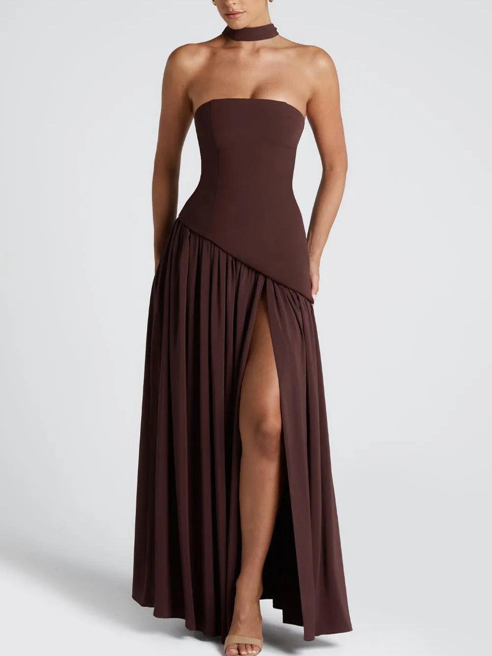 Strapless Slit Ribbon - Maxi Dress