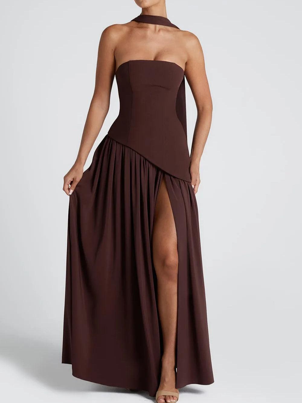 Strapless Slit Ribbon - Maxi Dress
