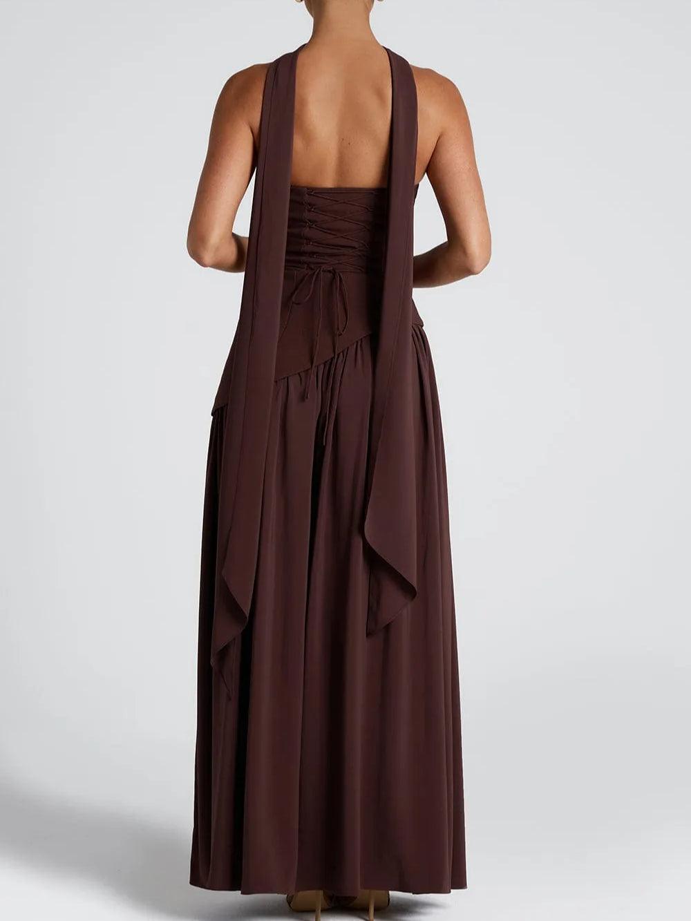 Strapless Slit Ribbon - Maxi Dress