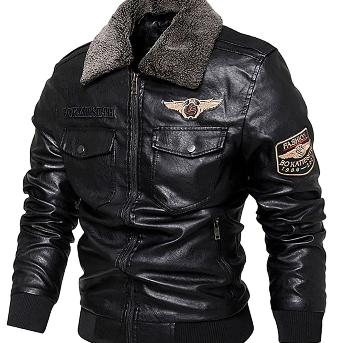 Men's faux leather sherpa-collar aviator bomber jacket, size chart