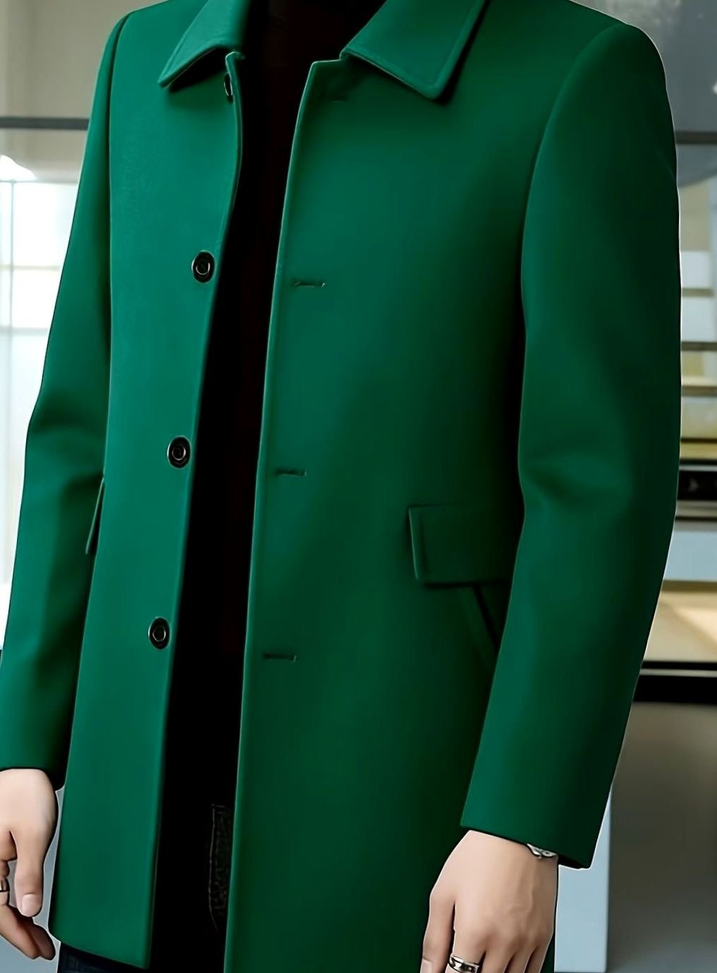 Men's Single-Breasted Wool Overcoat, Classic Collar Topcoat