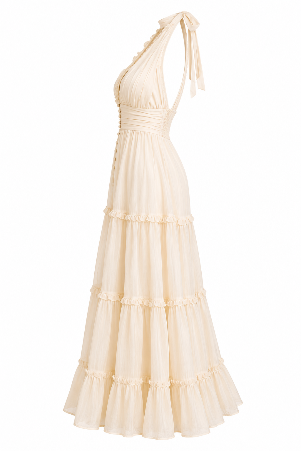 Velstine | Women's Halter Neck Open Back Maxi Dress - Cream