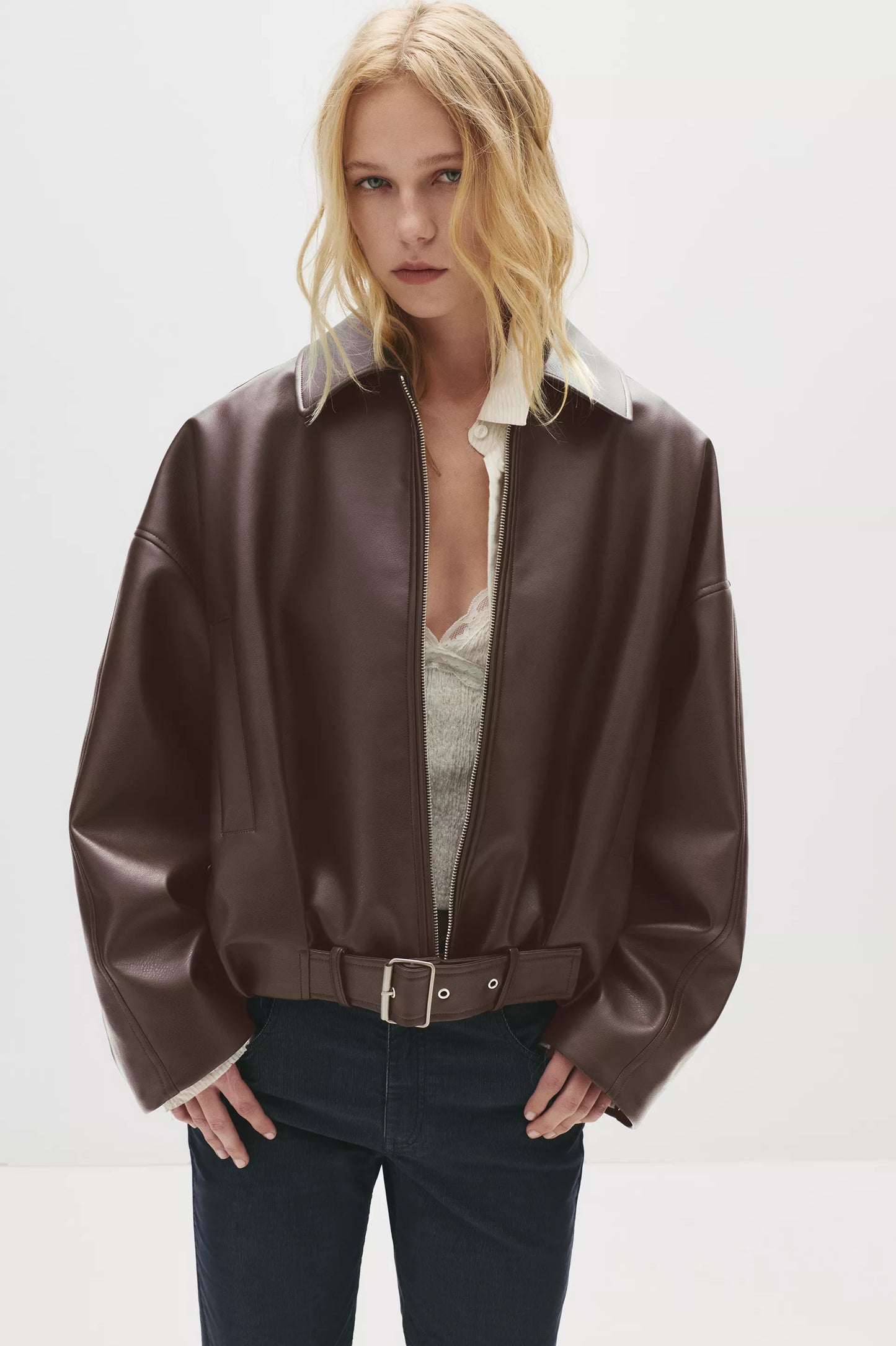 Bomber jacket with leather effect
