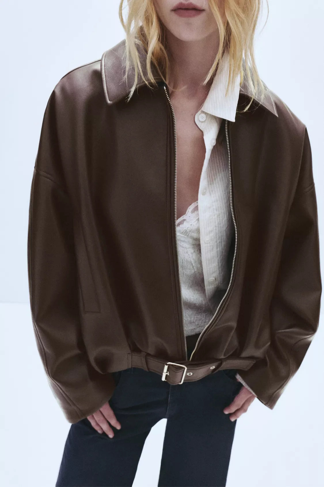 Bomber jacket with leather effect