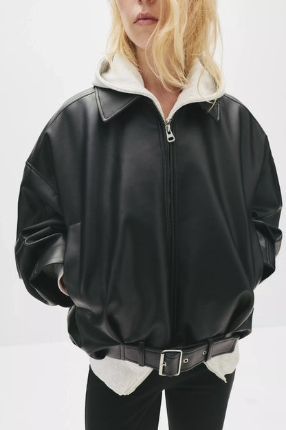 Bomber jacket with leather effect