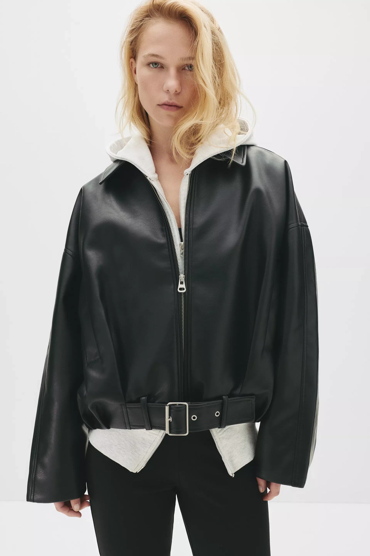 Bomber jacket with leather effect