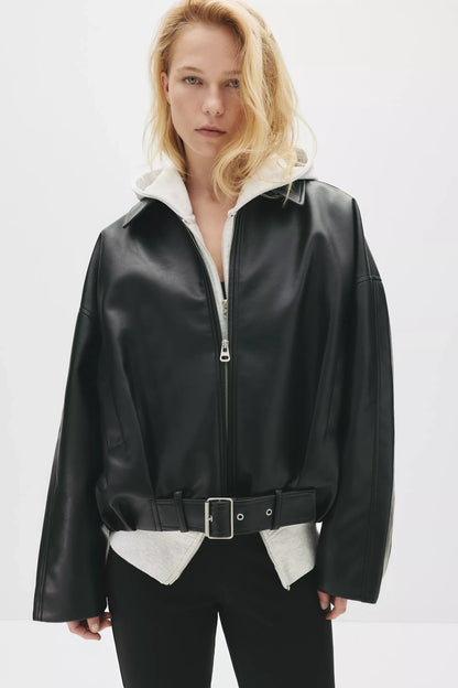 Bomber jacket with leather effect