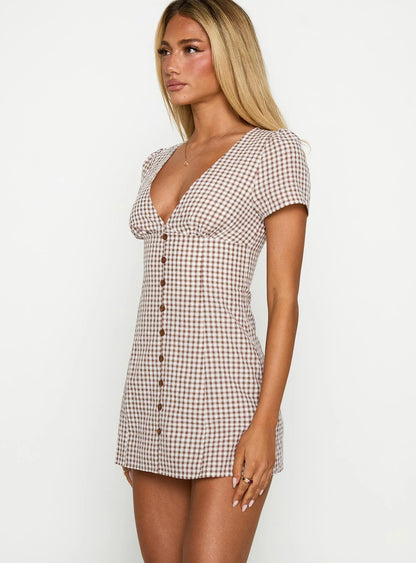 Rosé V-Neck Ruched - Mini Dress