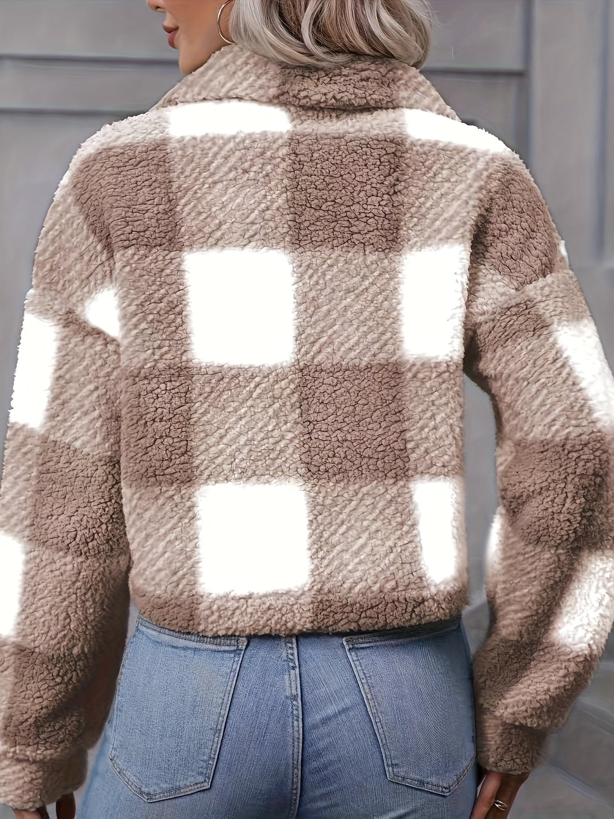 Women's Cozy Cropped Plaid Jacket