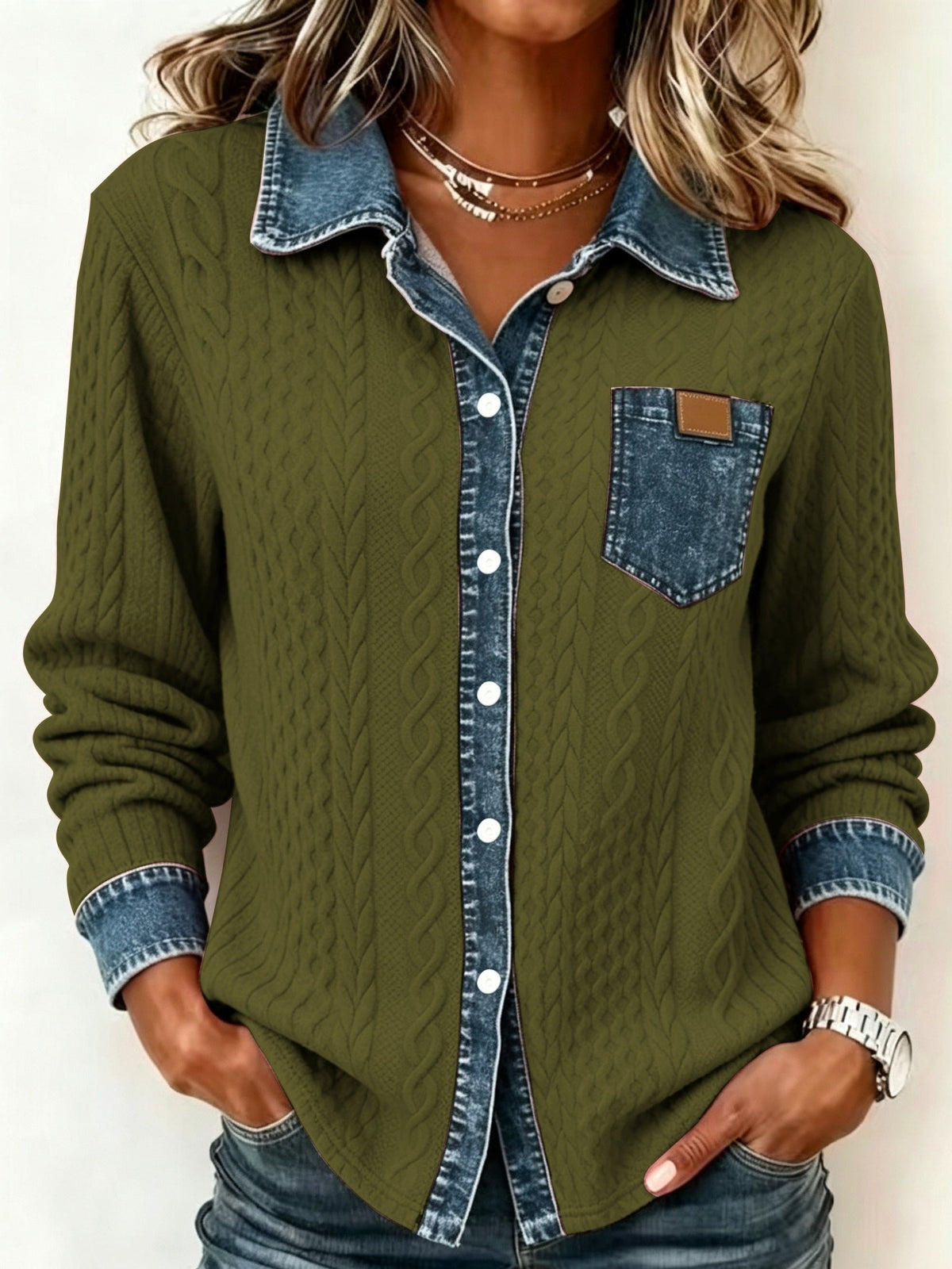 Women's Textured Button-Up Shirt