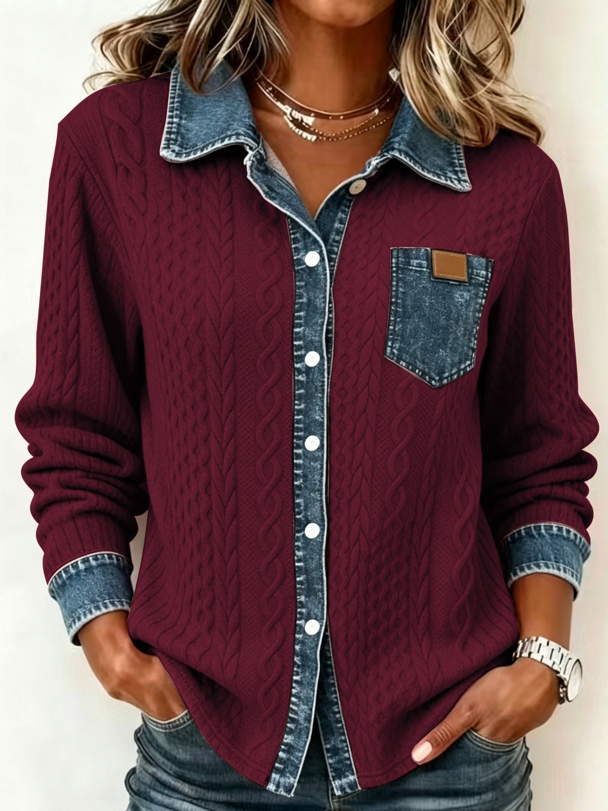 Women's Textured Button-Up Shirt