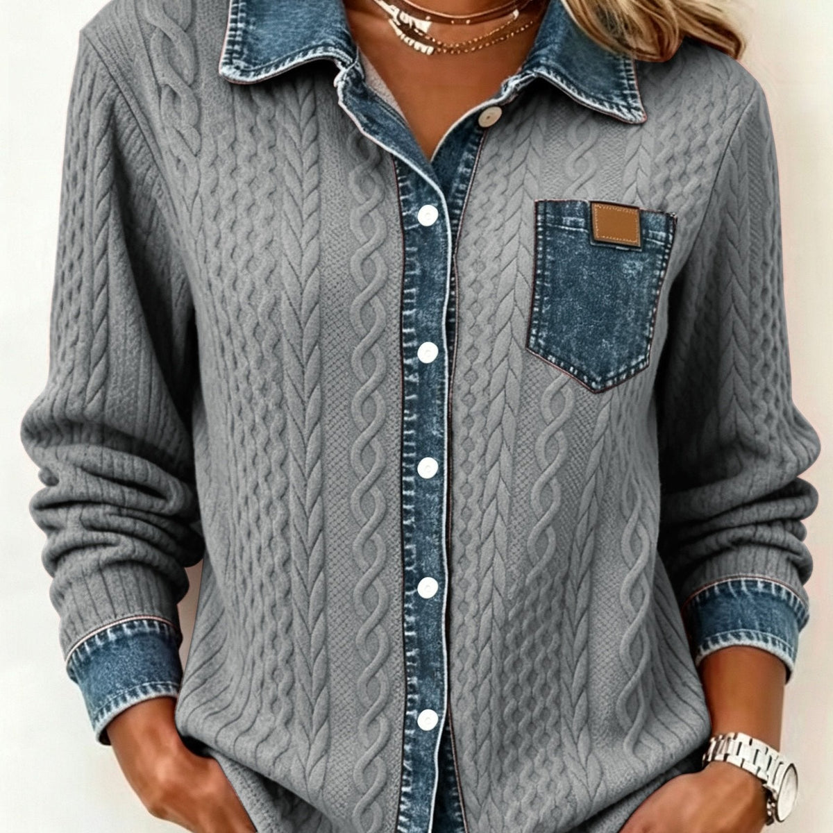 Women's Textured Button-Up Shirt