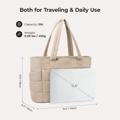 20L Puffy Tote Bag with 15.6" Laptop Compartment