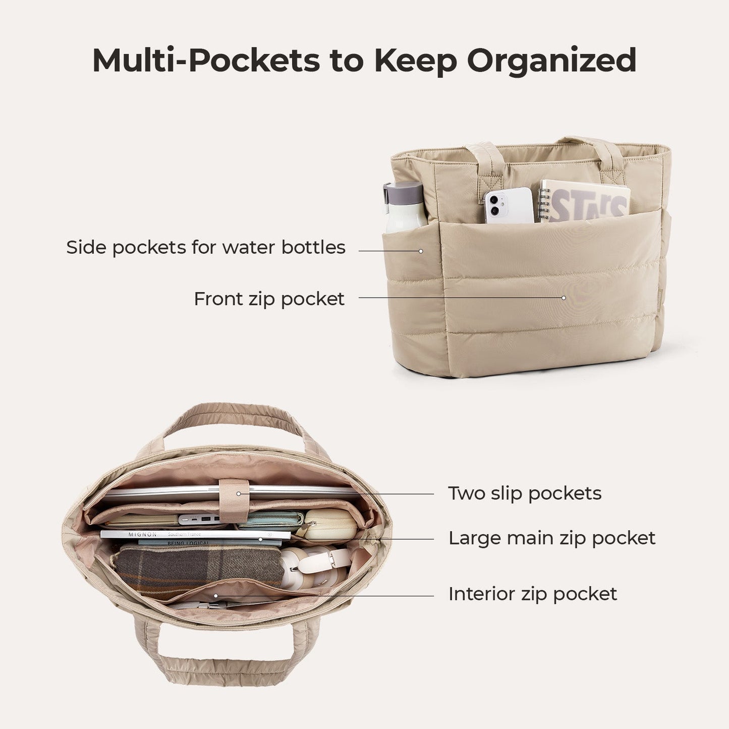 20L Puffy Tote Bag with 15.6" Laptop Compartment