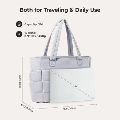 20L Puffy Tote Bag with 15.6" Laptop Compartment