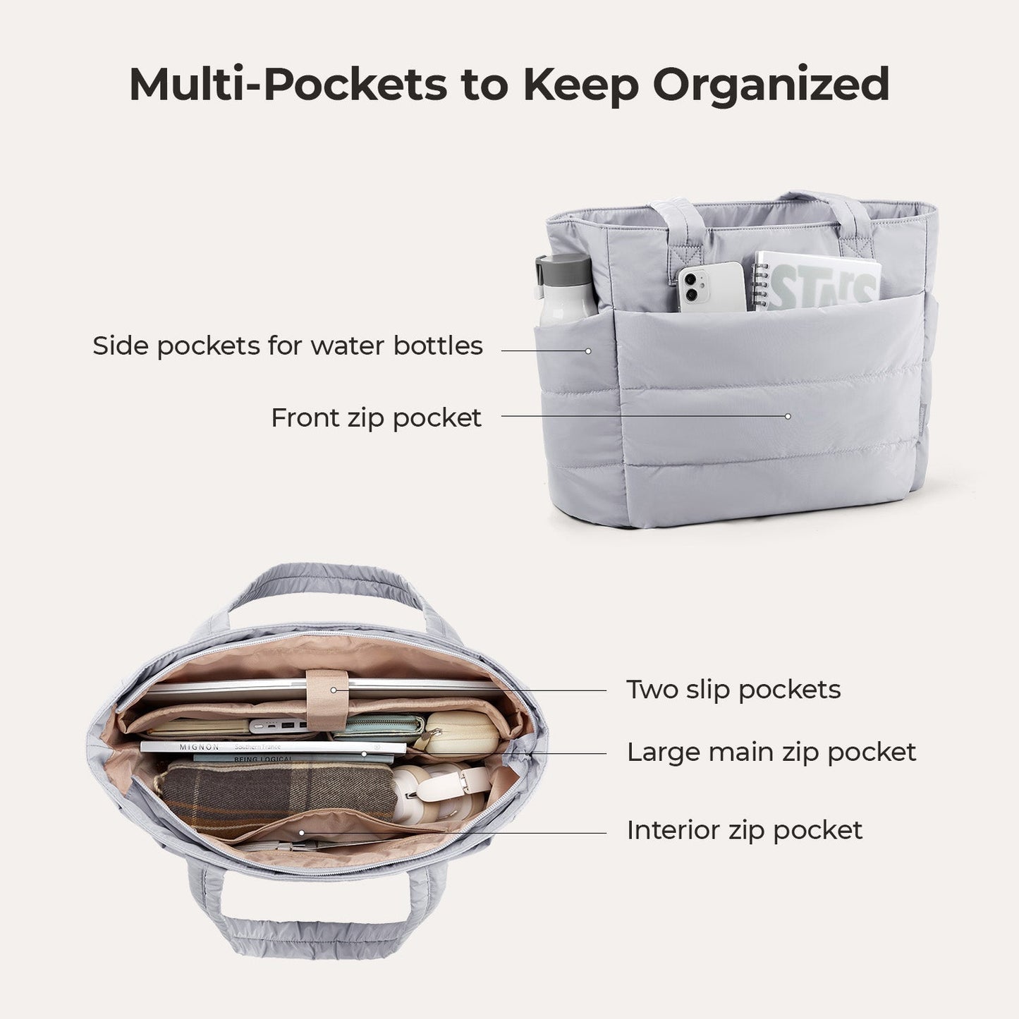 20L Puffy Tote Bag with 15.6" Laptop Compartment