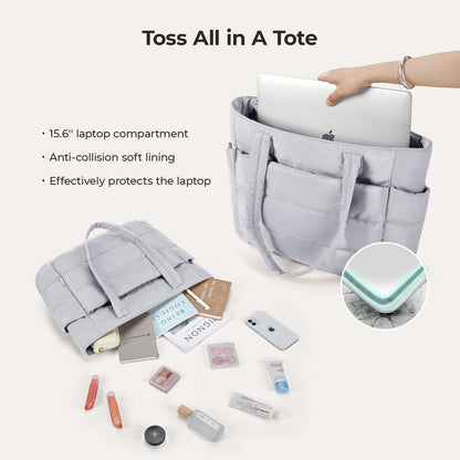 20L Puffy Tote Bag with 15.6" Laptop Compartment