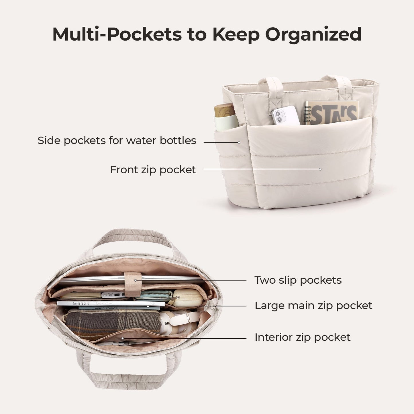20L Puffy Tote Bag with 15.6" Laptop Compartment