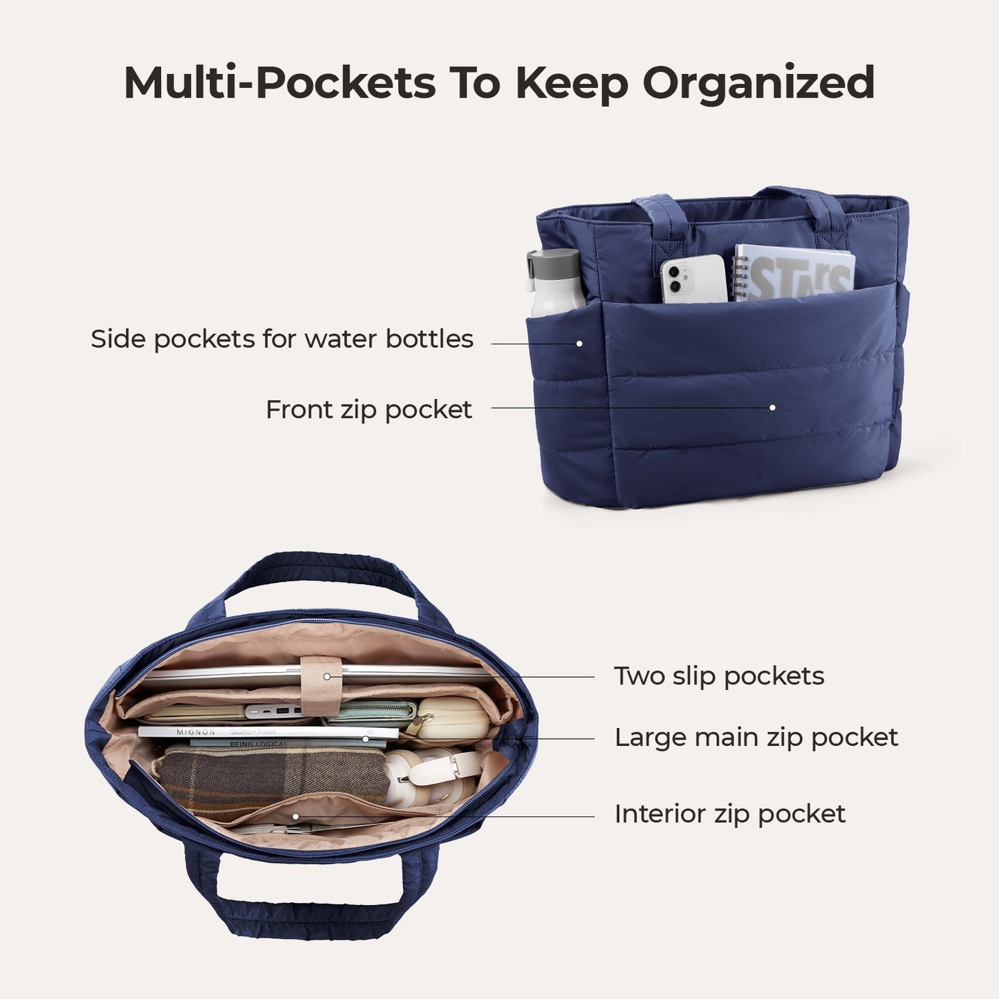 20L Puffy Tote Bag with 15.6" Laptop Compartment