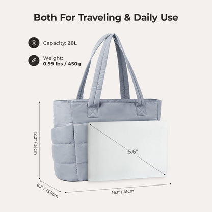 20L Puffy Tote Bag with 15.6" Laptop Compartment