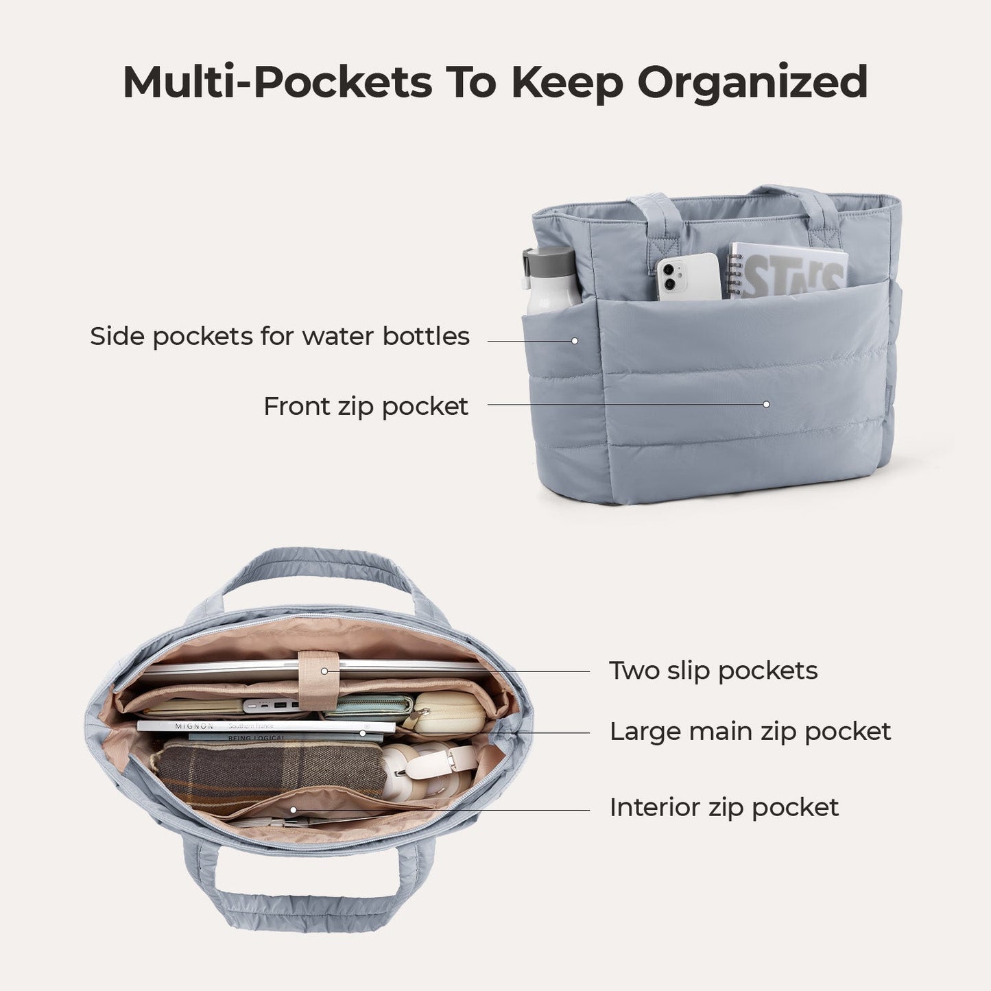 20L Puffy Tote Bag with 15.6" Laptop Compartment