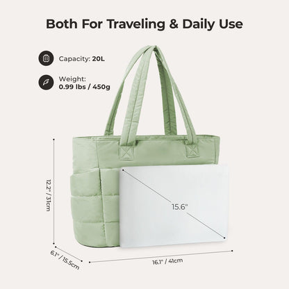 20L Puffy Tote Bag with 15.6" Laptop Compartment