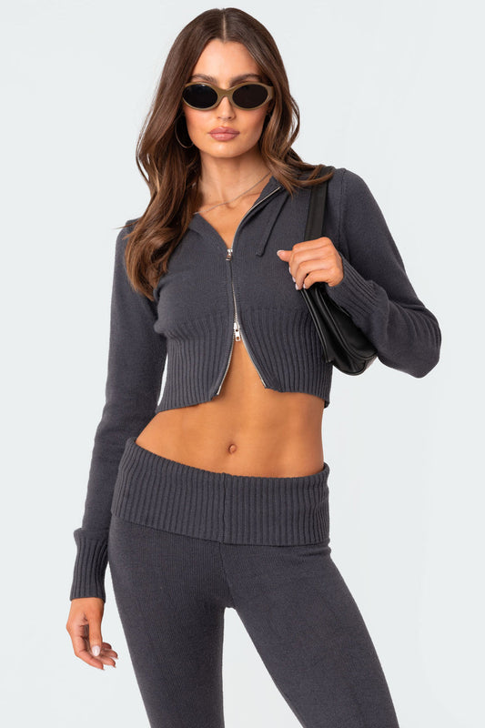 Knitted Hooded Cardigan - Set