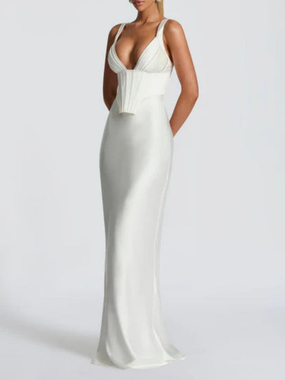 Ivory Deep V Maxi Dress