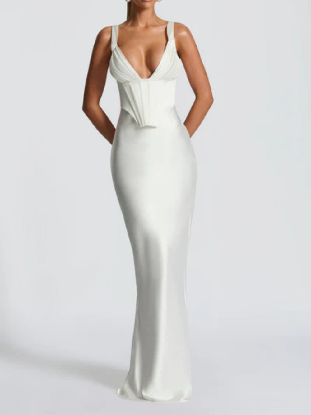 Ivory Deep V Maxi Dress