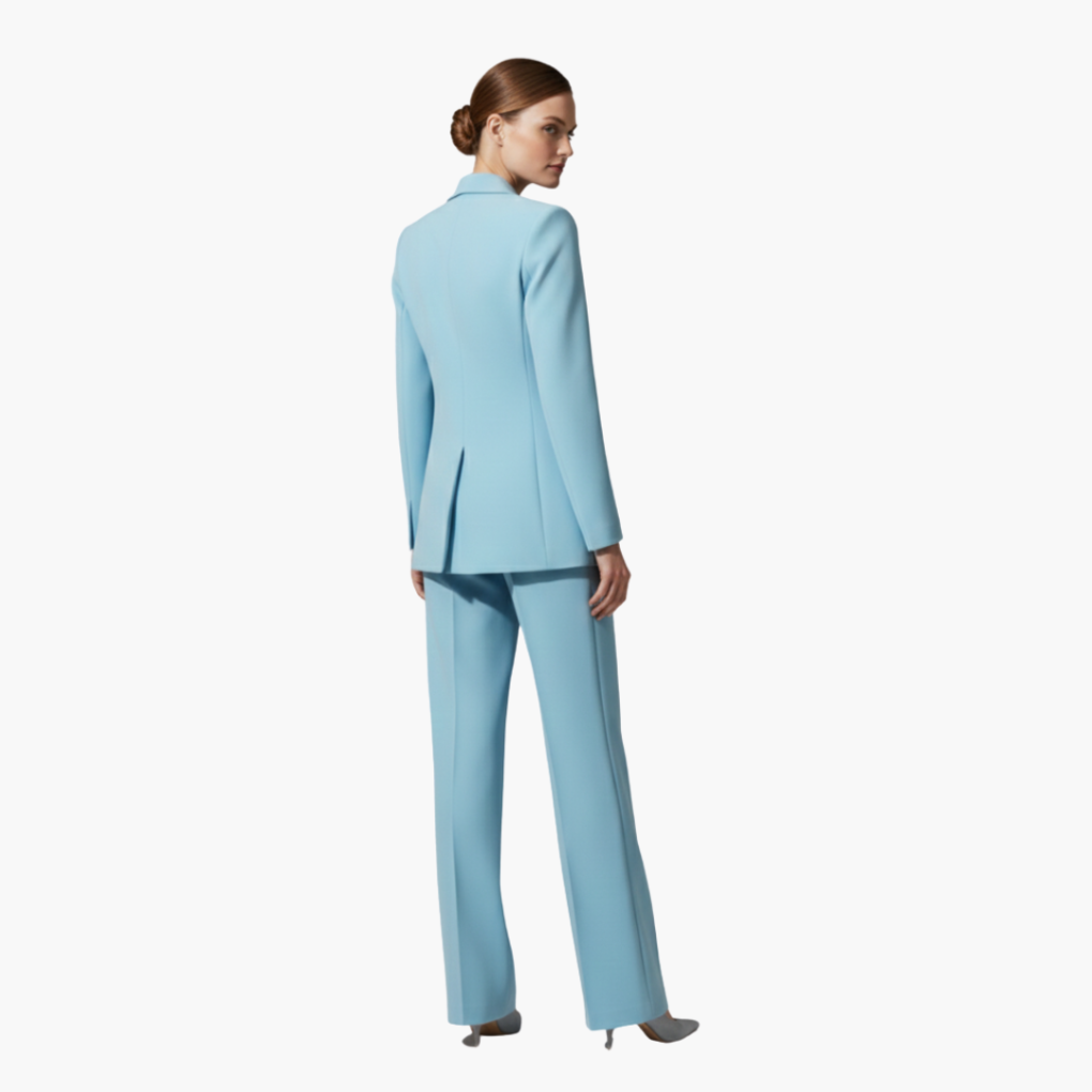 Women's Tailored Blazer Suit Set with Straight Leg Trousers