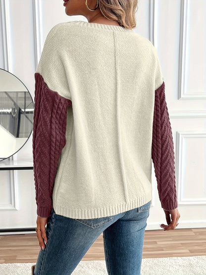 Women's Color Block Cable Knit Sweater
