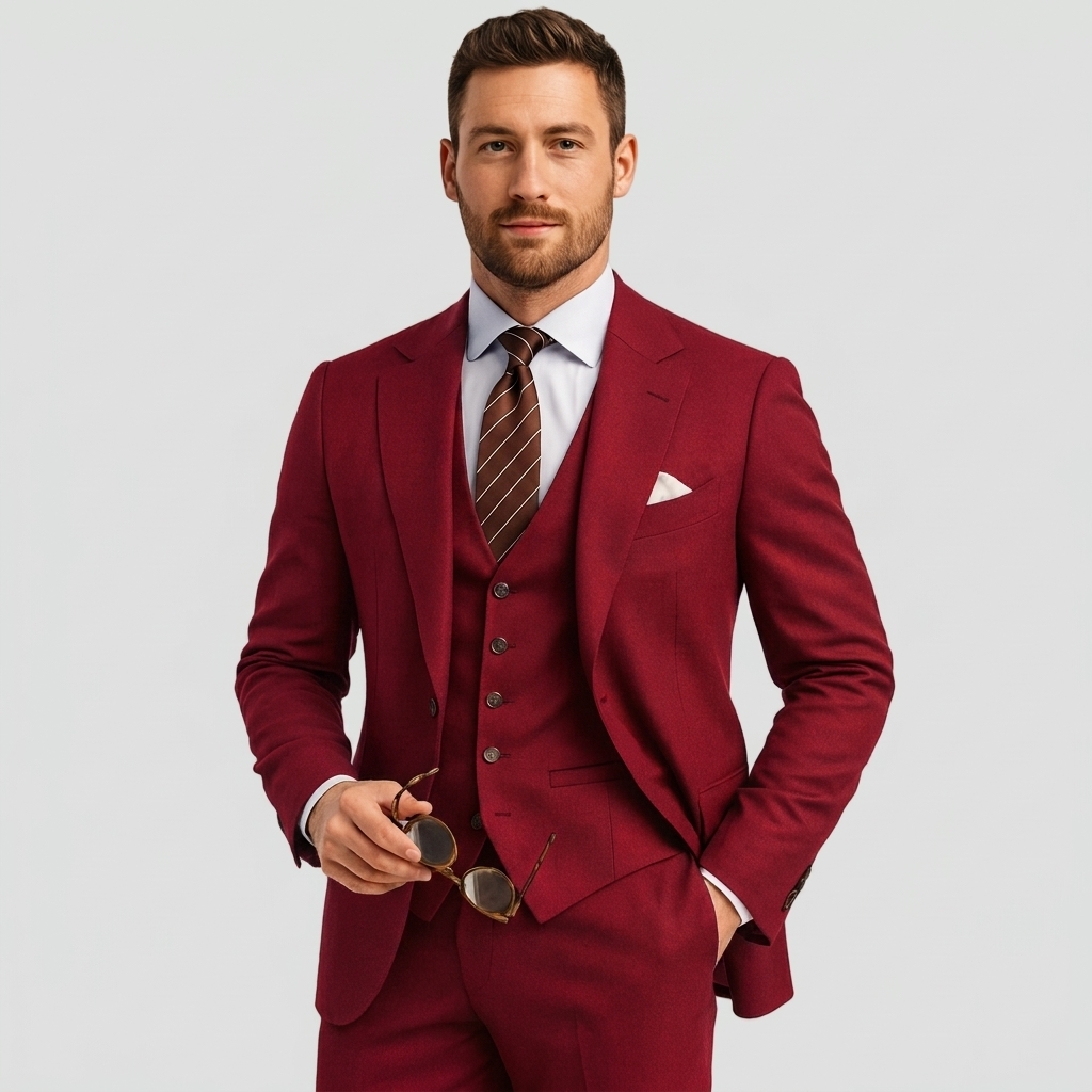 Men's Three-Piece Suit with Blazer, Waistcoat and Trousers