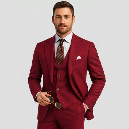 Men's Three-Piece Suit with Blazer, Waistcoat and Trousers