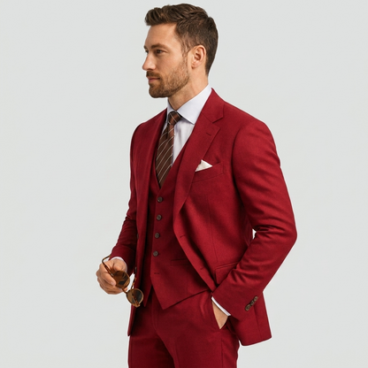 Men's Three-Piece Suit with Blazer, Waistcoat and Trousers