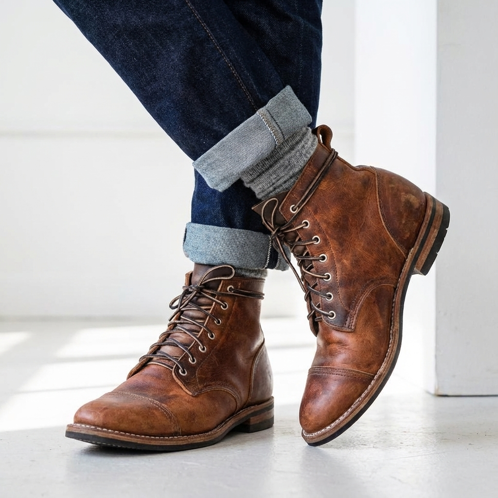 Men's Distressed Cap Toe Lace-Up Ankle Boots - view 1