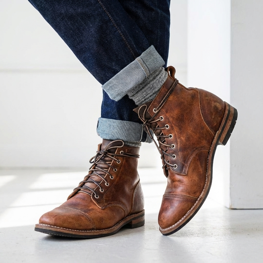Men's Distressed Cap Toe Lace-Up Ankle Boots - view 1