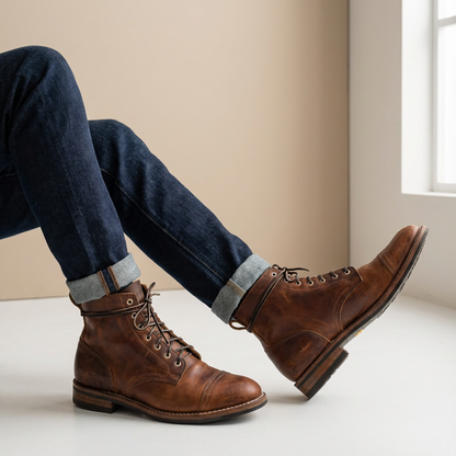 Men's Distressed Cap Toe Lace-Up Ankle Boots - view 3