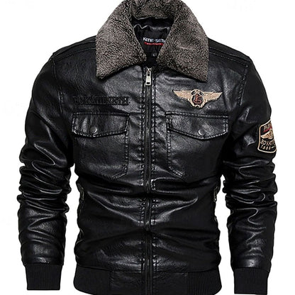 Men's faux leather sherpa-collar aviator bomber jacket, color options