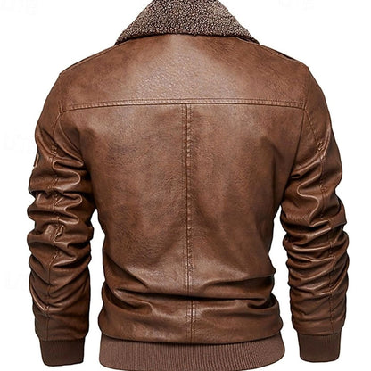 Men's Faux Leather Sherpa-Collar Aviator Bomber Jacket - view 3