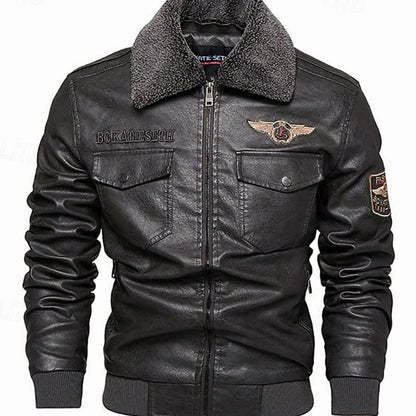 Men's Faux Leather Sherpa-Collar Aviator Bomber Jacket - view 4